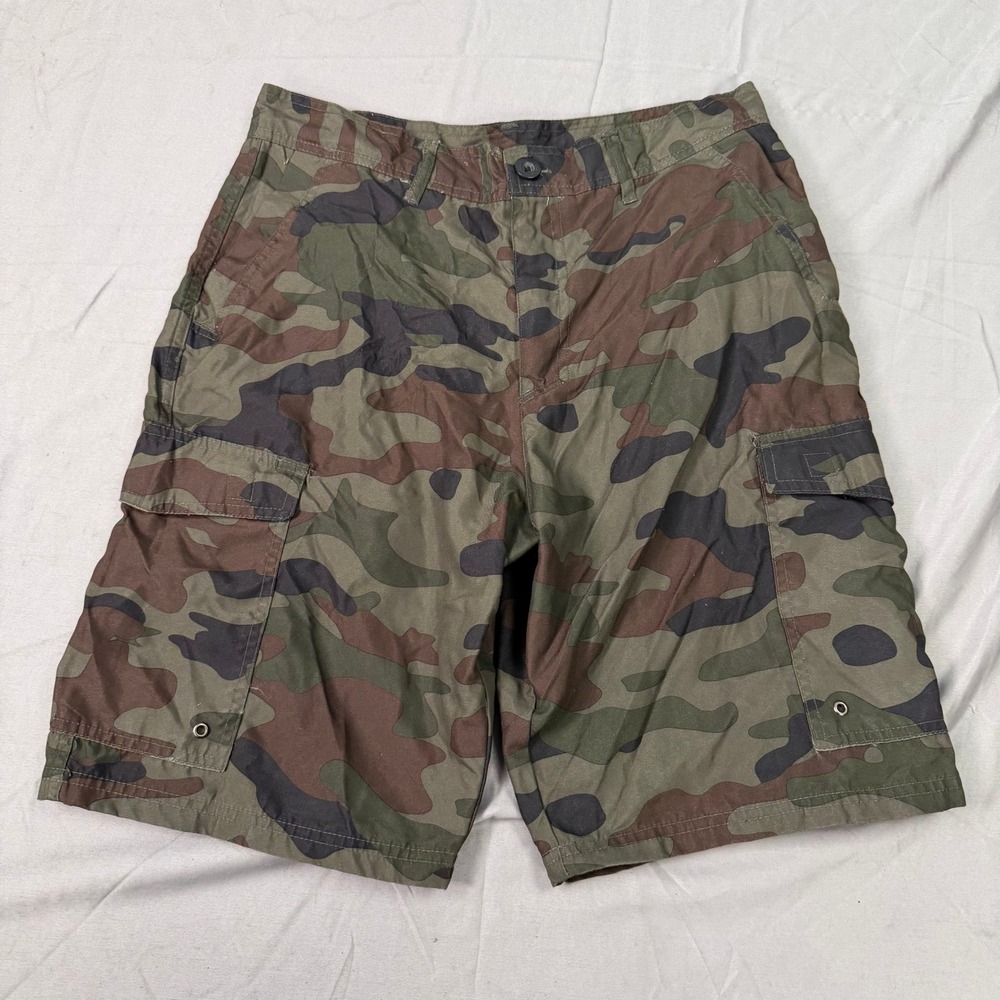 Highland Outfitters Mens Camo Cargo Shorts Green Brown Woodland Camouflage Med